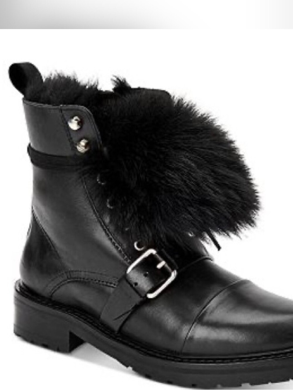 ALLSAINTS Black Leather Shearling Donita Combat Boots - Picture 3 of 11